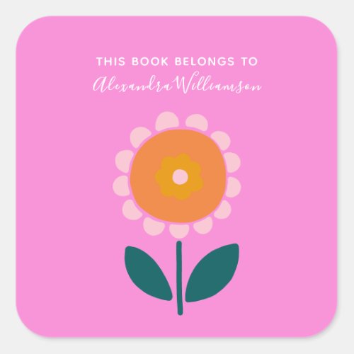 Pink Scandinavian Flower Personalized Bookplate