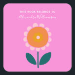 Pink Scandinavian Flower Personalized Bookplate<br><div class="desc">Personalized Cute Scandinavian Flowers in Pink and Orange Bookplate Label</div>