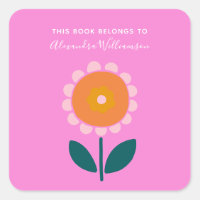 Pink Scandinavian Flower Personalized Bookplate