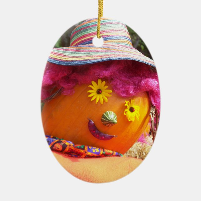 Pink Scarecrow Lady Ceramic Ornament (Front)