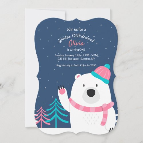 Pink Scarf Bear Invitation