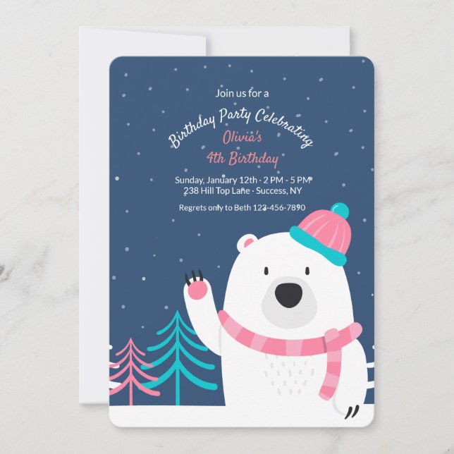 Pink Scarf Bear Invitation (Front)