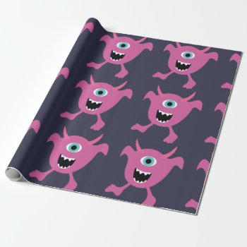 Pink Scary Monster Halloween Matte Wrapping Paper by greatgear at Zazzle