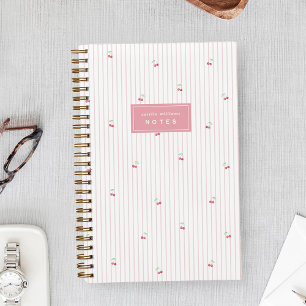 Pink Scattered Cherry Pinstripe Personalized Notebook