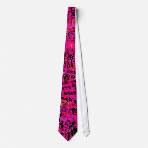 Pink Scenester Skull Graffiti Neck Tie