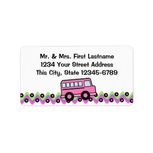 Pink School Bus Wheels Label