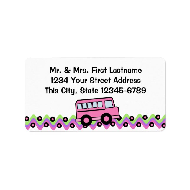 Pink School Bus Wheels Label (Front)
