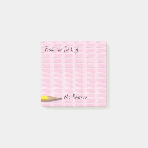 Pink School Erasers Add Name 3x3 Post_it Notes