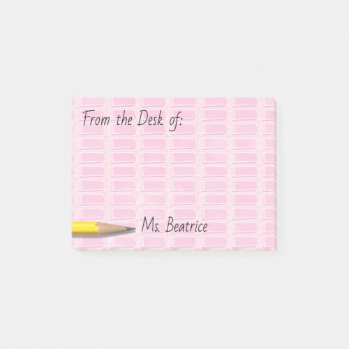 Pink School Erasers Add Name 4x3 Post_it Notes