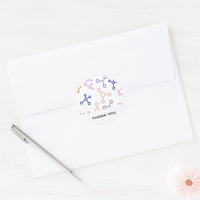 Pink Science Molecules Thank You Business  Classic Round Sticker (Envelope)