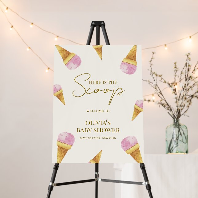 Pink Scoop Ice Cream Baby Shower Welcome Sign  (In Situ (Stand))