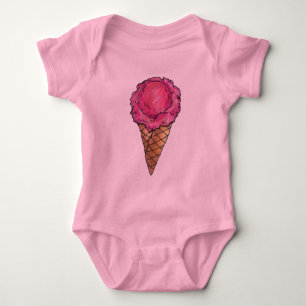 Pink Scoop Strawberry Ice Cream Waffle Cone Foodie Baby Bodysuit