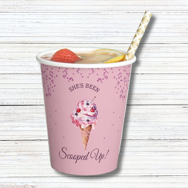 Pink Scooped Up Glitter Ice Cream Bridal Shower Paper Cups (Creator Uploaded)