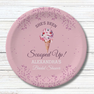 Pink Scooped Up Glitter Ice Cream Bridal Shower Paper Plates