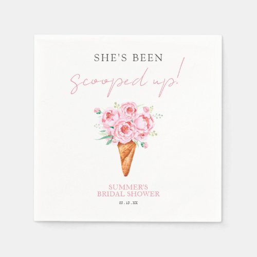 Pink Scooped Up Watercolor Ice Cream Bridal Shower Napkins