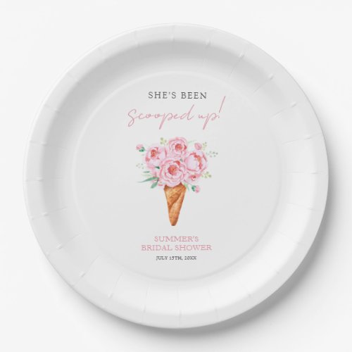 Pink Scooped Up Watercolor Ice Cream Bridal Shower Paper Plates