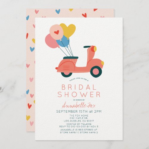 Pink Scooter Balloons Bridal Shower Invitation