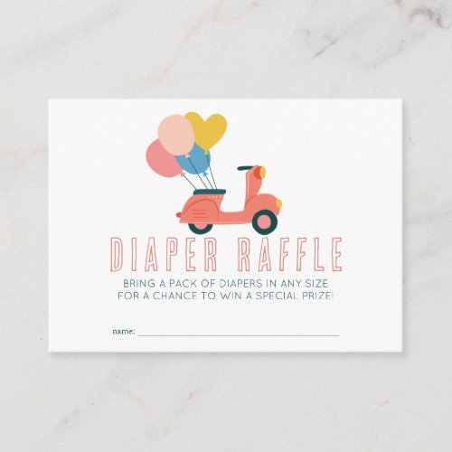Pink Scooter Balloons Girl Diaper Raffle Ticket Enclosure Card