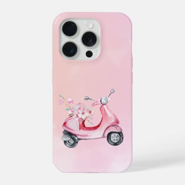 Pink Scooter Floral Phone Case (Back)