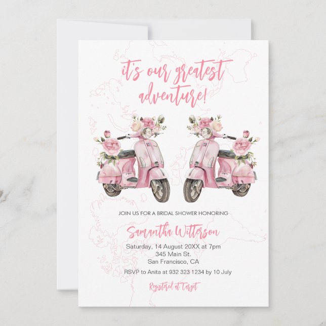Pink Scooter Greatest Adventure Bridal Shower Invitation (Front)