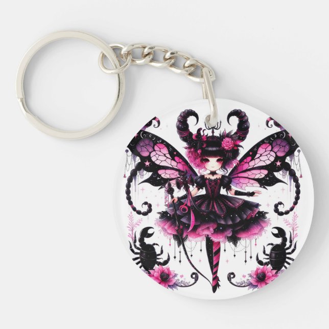 Pink Scorpion Astrology Zodiac Sign Scorpio Keychain (Front)