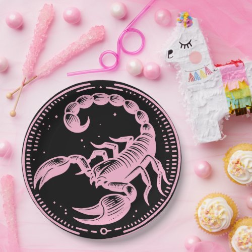 Pink Scorpion Astrology Zodiac Sign Scorpio Party Paper Plates