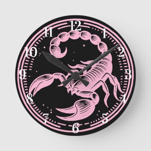 Pink Scorpion Astrology Zodiac Sign Scorpio Round Clock