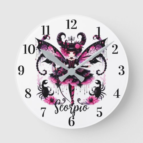 Pink Scorpion Astrology Zodiac Sign Scorpio Round Clock