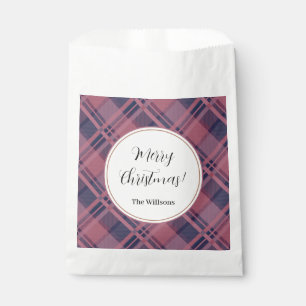 Pink Scottish Lady Tartan Pattern Merry Christmas Favor Bag