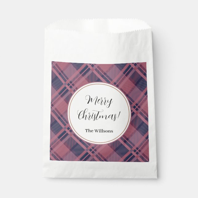 Pink Scottish Lady Tartan Pattern Merry Christmas Favor Bag (Front)