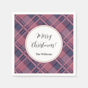Pink Scottish Lady Tartan Pattern Merry Christmas Napkins
