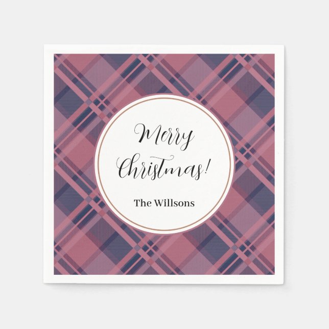 Pink Scottish Lady Tartan Pattern Merry Christmas Napkins (Front)