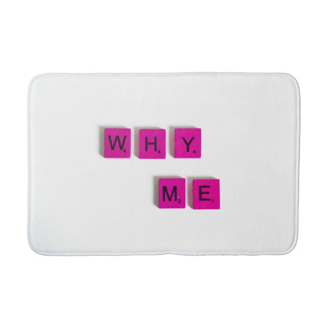 Pink Scrabble Tile Bath Mat – Playful & Cozy (Front)