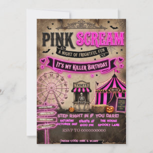 Pink Scream Halloween Birthday Invitation