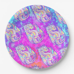 Pink Scribble Cute Girly Dragon Wyvern Inugami Paper Plates