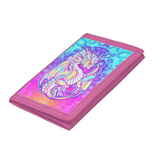 Pink Scribble Cute Girly Dragon Wyvern Inugami Tri-fold Wallet