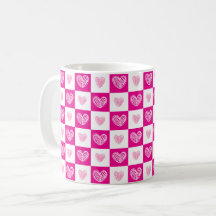 Pink scribble hearts check pattern