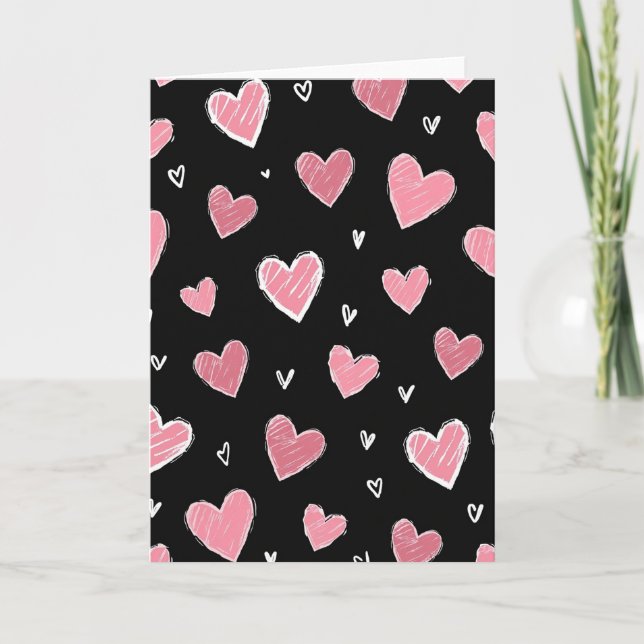 Pink Scribble Hearts Love Card (Front)