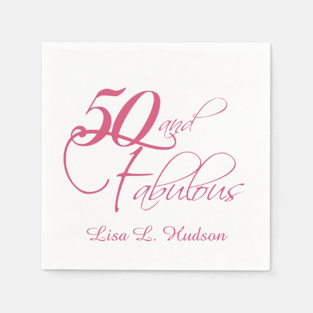 Pink Script 50th and Fabulous! Birthday Paper Napkins (Front)