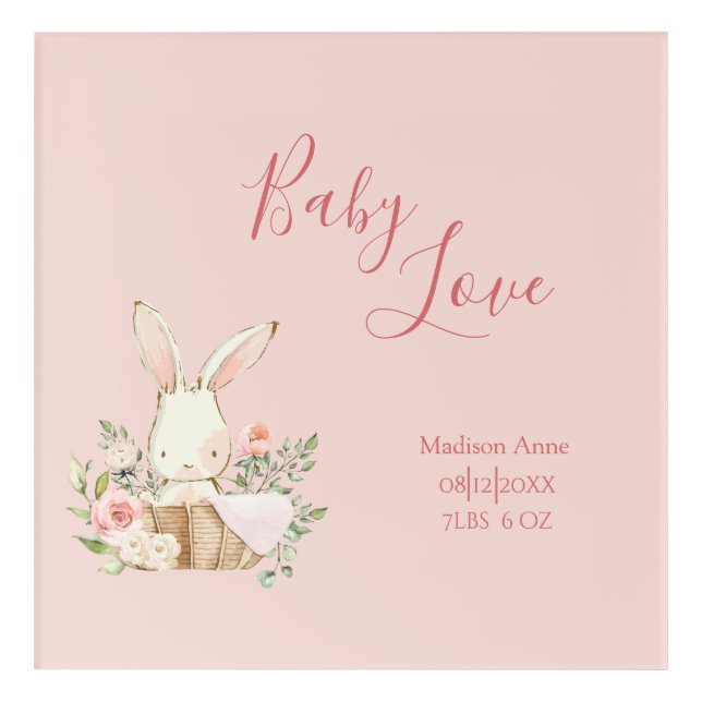 Pink Script Birth Stats Name Nursery Acrylic Print (Front)