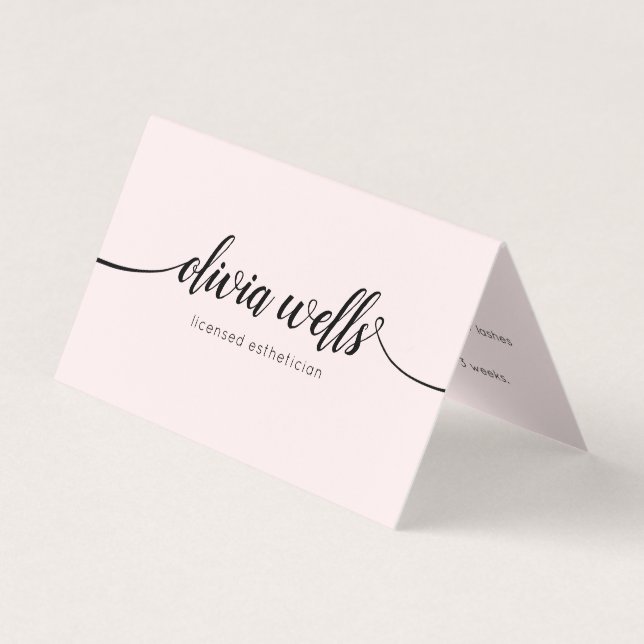 Pink Script Calligraphy Aftercare Instruction Business Card (Front)