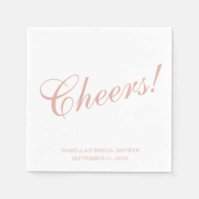 Pink Script Cheers! Bridal Shower Wedding Custom Napkins (Front)