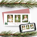 Pink Script Christmas Trees 3 Photo Holiday Card<br><div class="desc">Cute, Modern yet Rustic Christmas Holiday Photo Cards featuring adorable little forests of rustic Christmas trees and Merry Christmas in modern typography and holiday pink. Add three of your favorite photos and a custom greeting for the perfect holiday card! Please contact us at cedarandstring@gmail.com if you need assistance with the...</div>