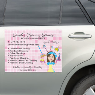 Pink Script Cleaning Service Housekeeping Janitor Car Magnet