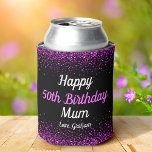 Pink Script Confetti Dots Black 50th Birthday Mom Can Cooler<br><div class="desc">“Happy 50th Birthday, Mum.” Be proud, rejoice and usher in her 50th with style! This chic, playful, personalized, tiny pink confetti dots with calligraphy script typography on a black background, can cooler will help make her birthday special. Matching and coordinating invitations, envelopes, labels, paper napkins, paper plates, mugs and other...</div>