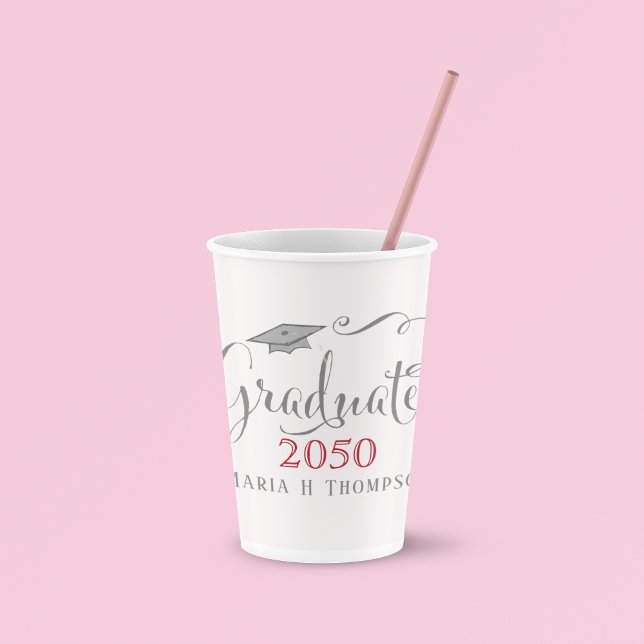 Pink Script Custom Graduation Party  Paper Cups (Graduation party custom paper cup. )