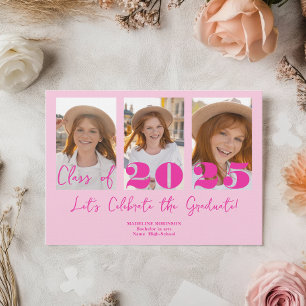 Pink Script Graduation Party 5 Photo Class Invitation