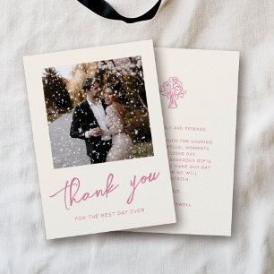 Pink Script Handdrawn Trendy Wedding Photo Thank You Card