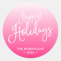 Pink Script Happiest Holidays Holiday Classic Round Sticker