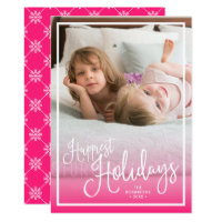 Pink Script Happiest Holidays Holiday Photo Card